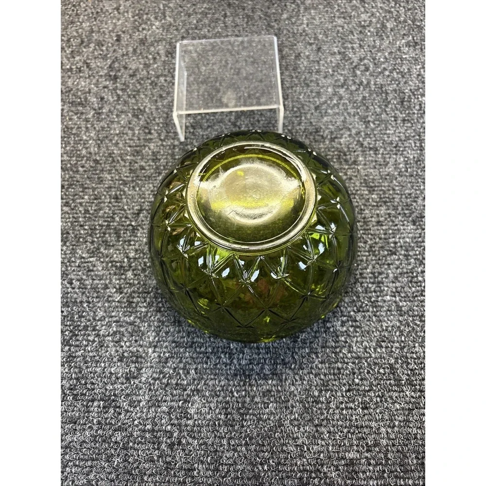 Vtg~Indiana Glass~Avocado Green~Quilted/Diamond/Ruffle Candy/Trinket Dish‎